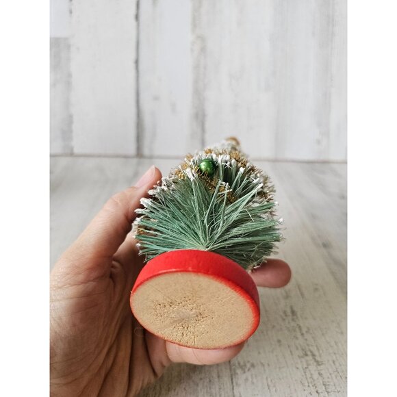 Vintage flocked mini bottle brush tree Garland ornament Xmas display decor - Picture 7 of 9
